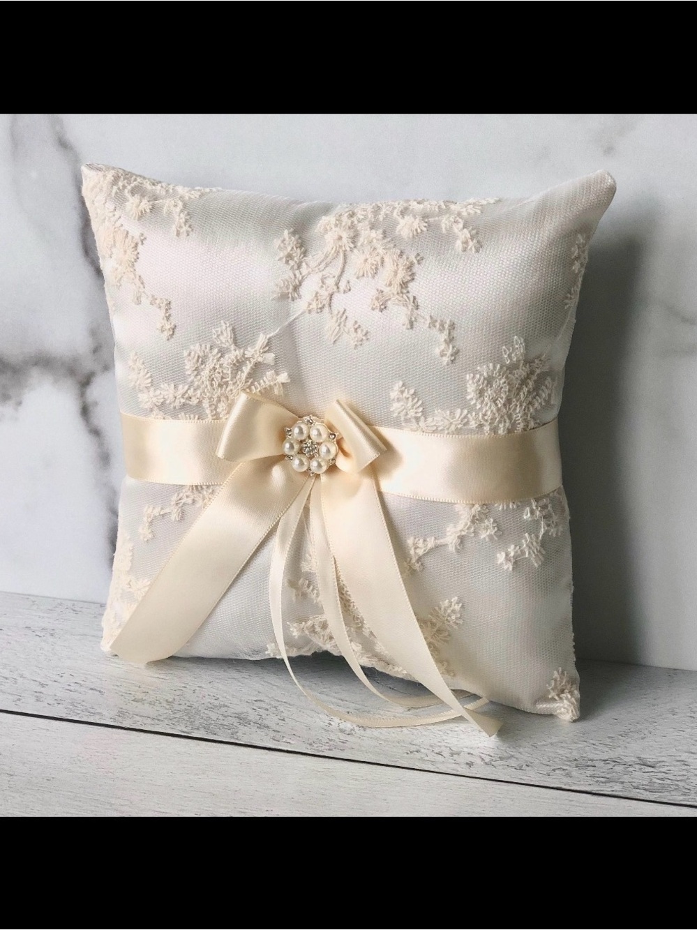 Ivory Lace Ring Bearer Pillow with Satin Bow (Set of 2)